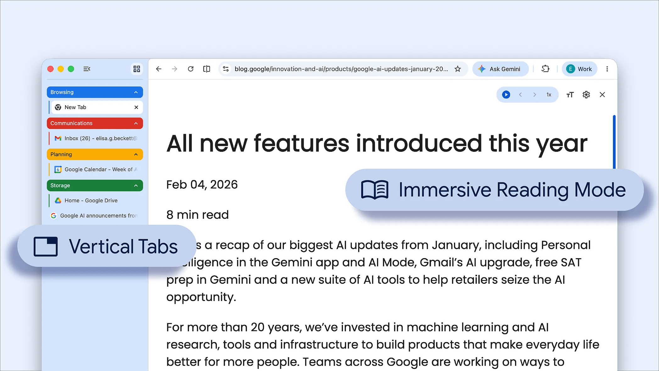 Emploi des onglets verticaux dans Google Chrome
