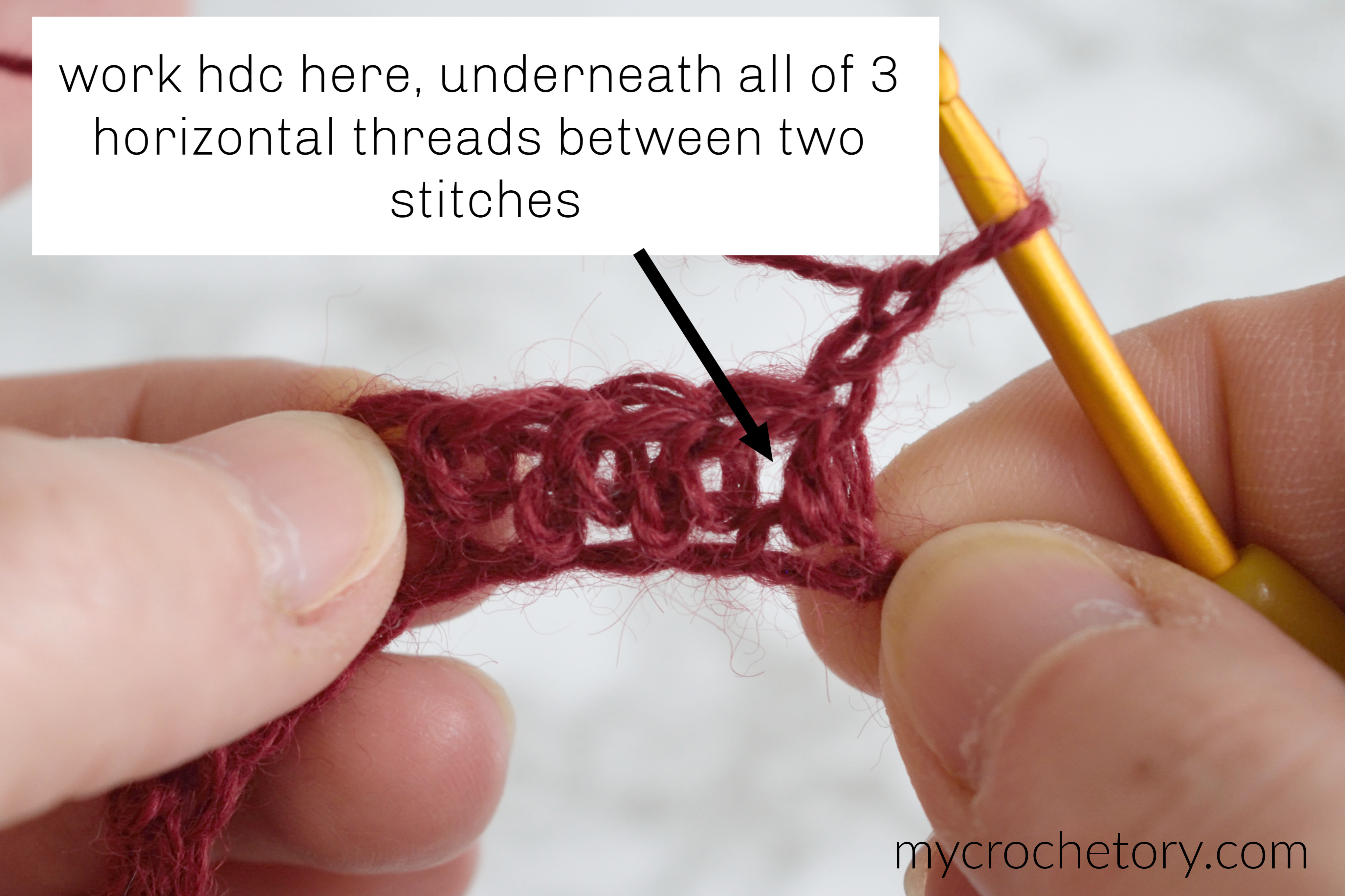 How To Work Half Double Crochet In Between the Stitches - MyCrochetory