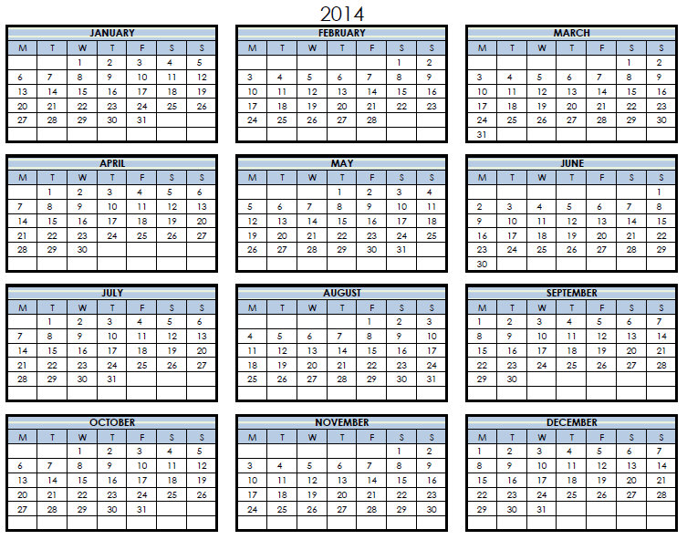 2014 printable pdf one page calendar yearly 2014 one page calendar
