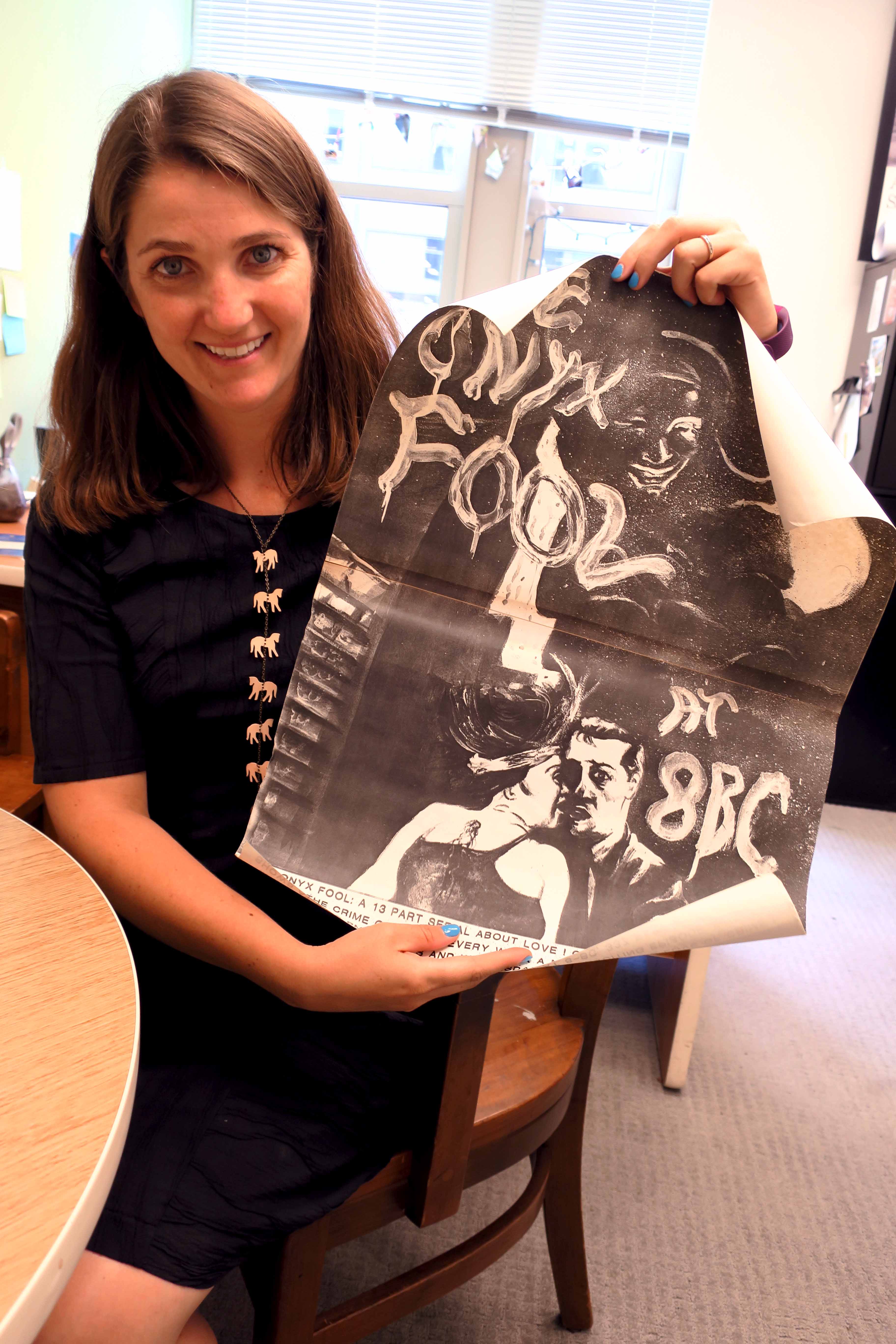 Mary Savig, Smithsonian Curator with Original Art for Onyx Fool Poster from 8BC by Edward Weiss
