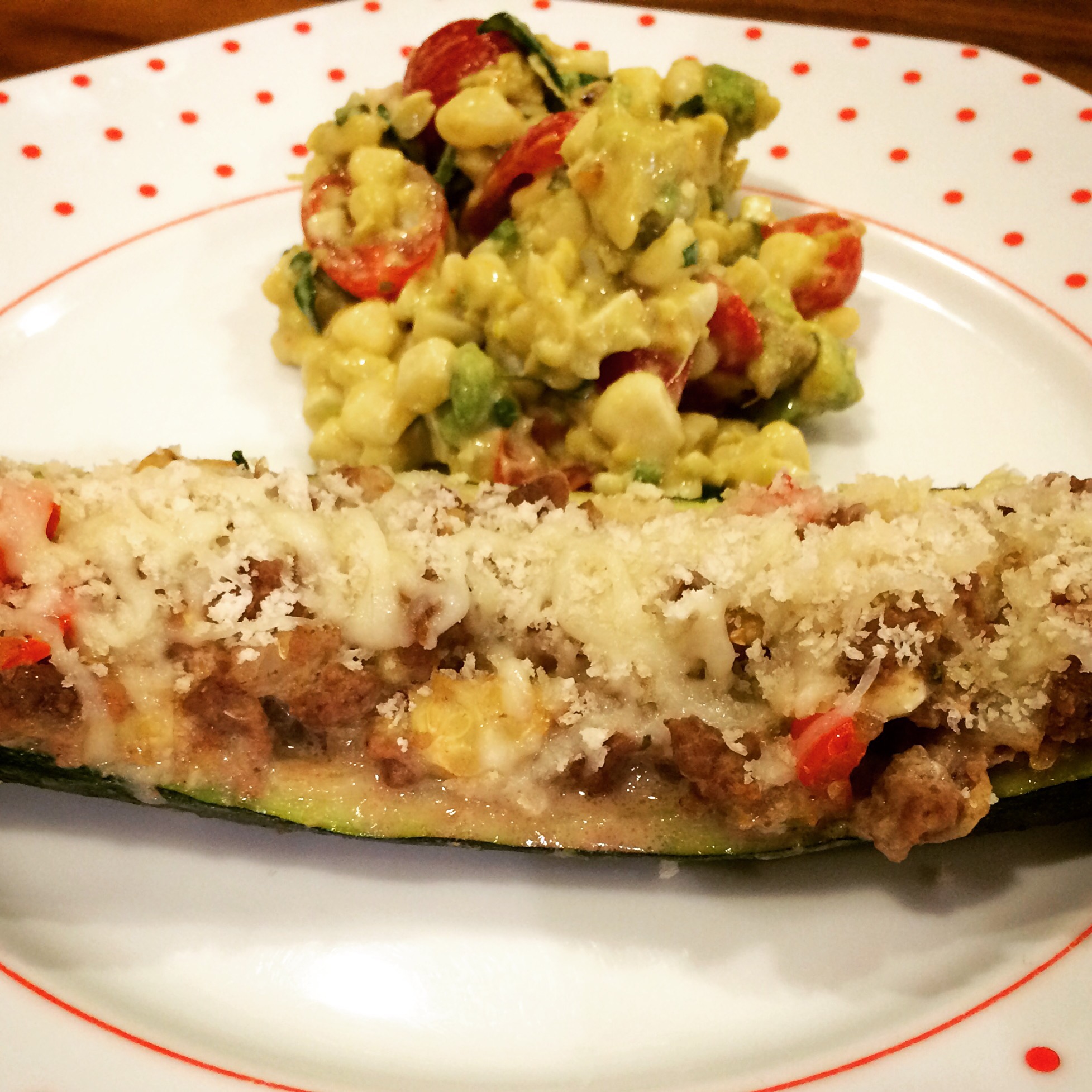 Ground beef and veggie zucchini boat