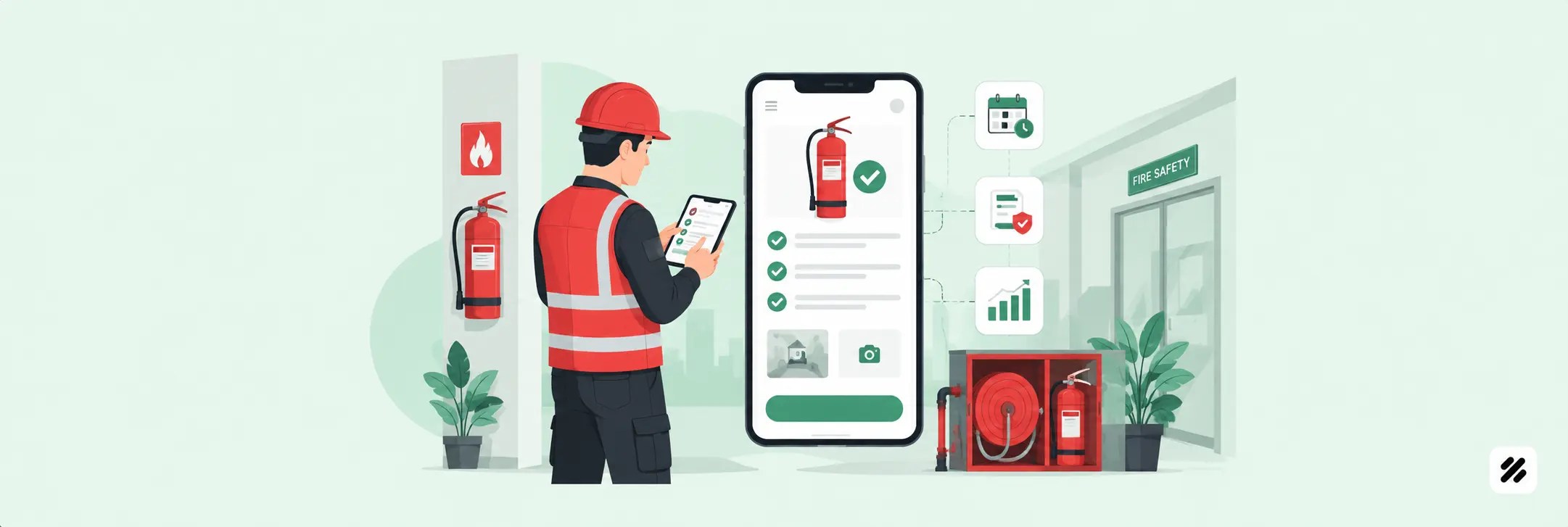 Mobile sales application used by a fire safety inspector to manage digital inspection checklists