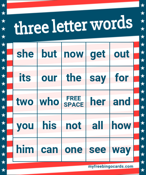 Of these, x is the l Three Letter Words Bingo