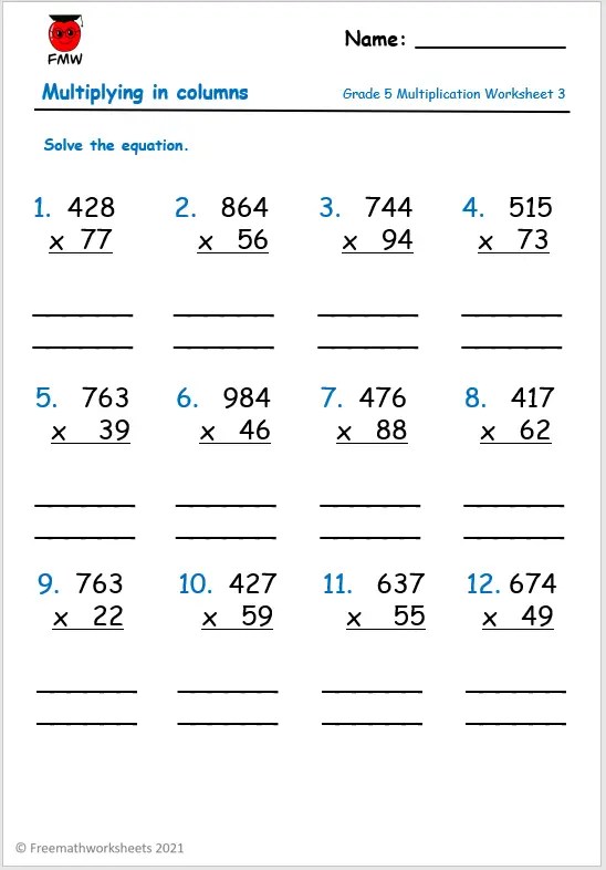 Grade 5 Multiplication Worksheets | Free Printables | Worksheets