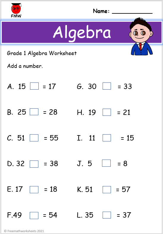 Grade 1 algebra worksheets | printables | free worksheets
