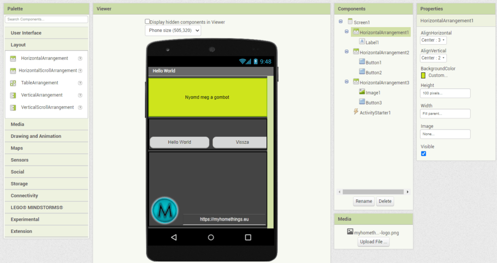 MIT App Inventor - HelloWorld App GUI
