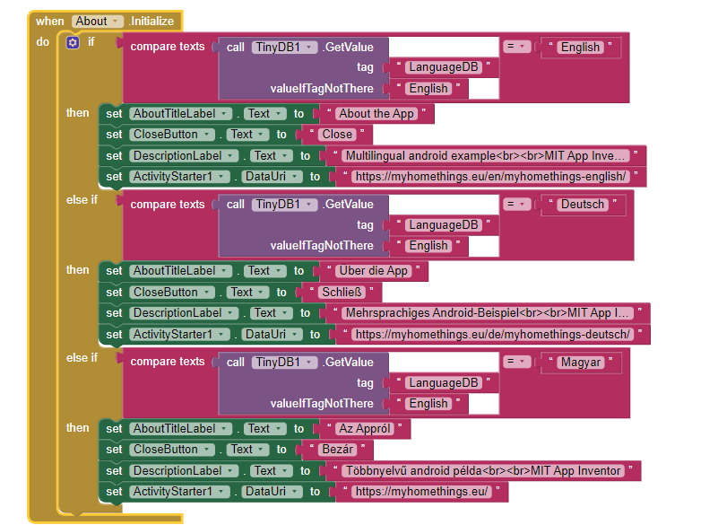 MIT App Inventor - About Screen Blocks