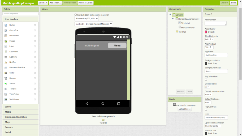 MIT App Inventor - Multilingual Android App Home Screen