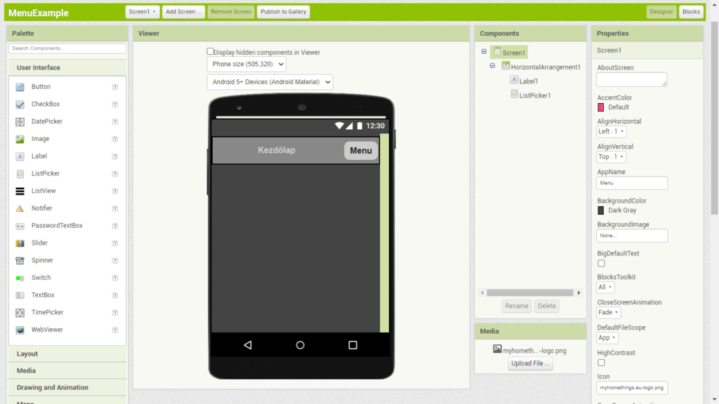 MIT App Inventor - Screen1 Designer