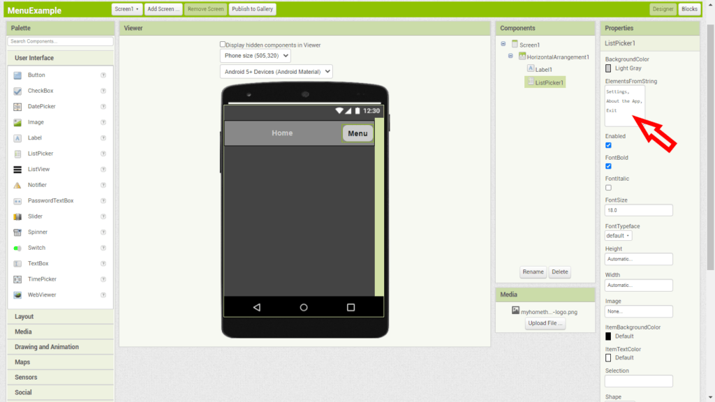 MIT App Inventor - ListPicker
