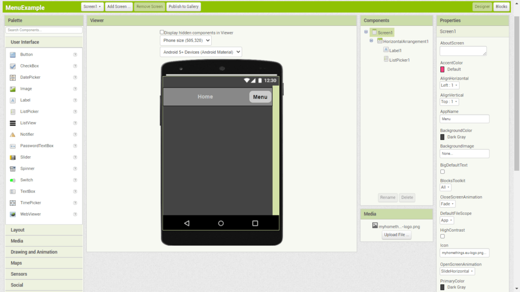 MIT App Inventor - Screen1 Designer