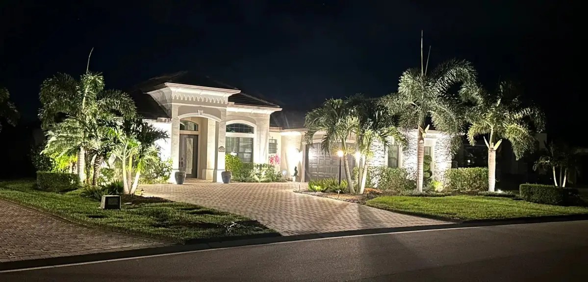 Professional landscape lighting on a Southwest Florida home
