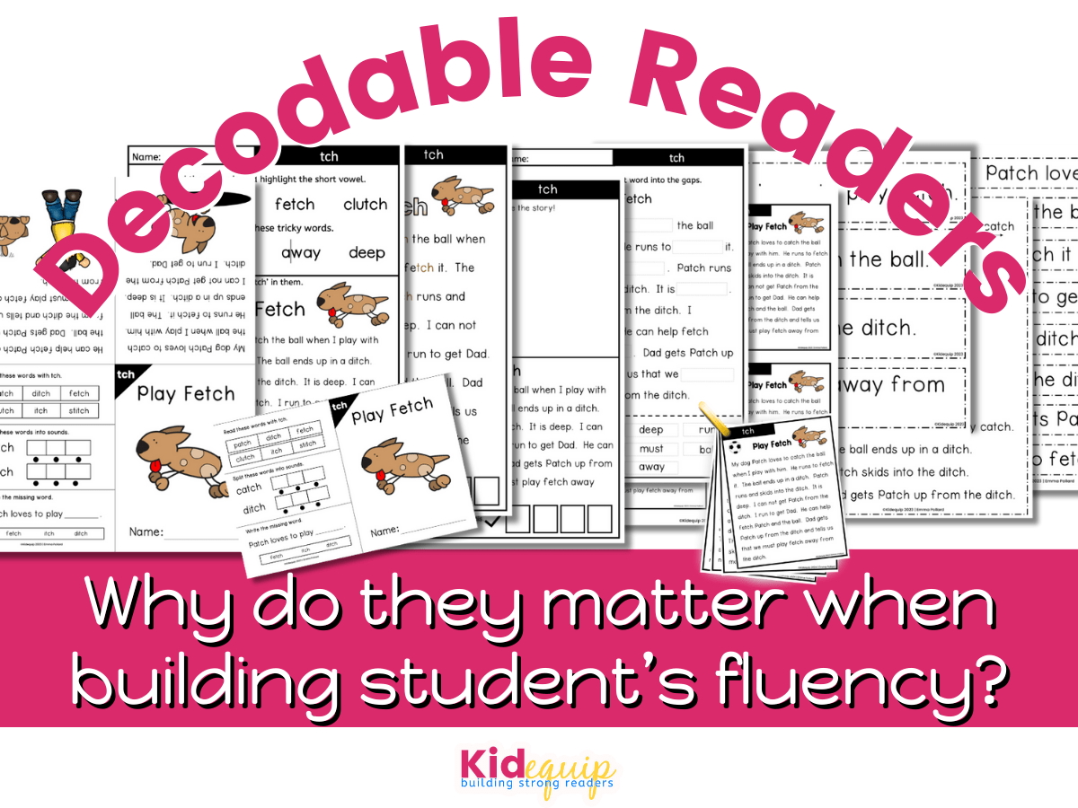 A picture of decodable readers in different formats and a question about why decodable readers matter for building student's reading fluency.