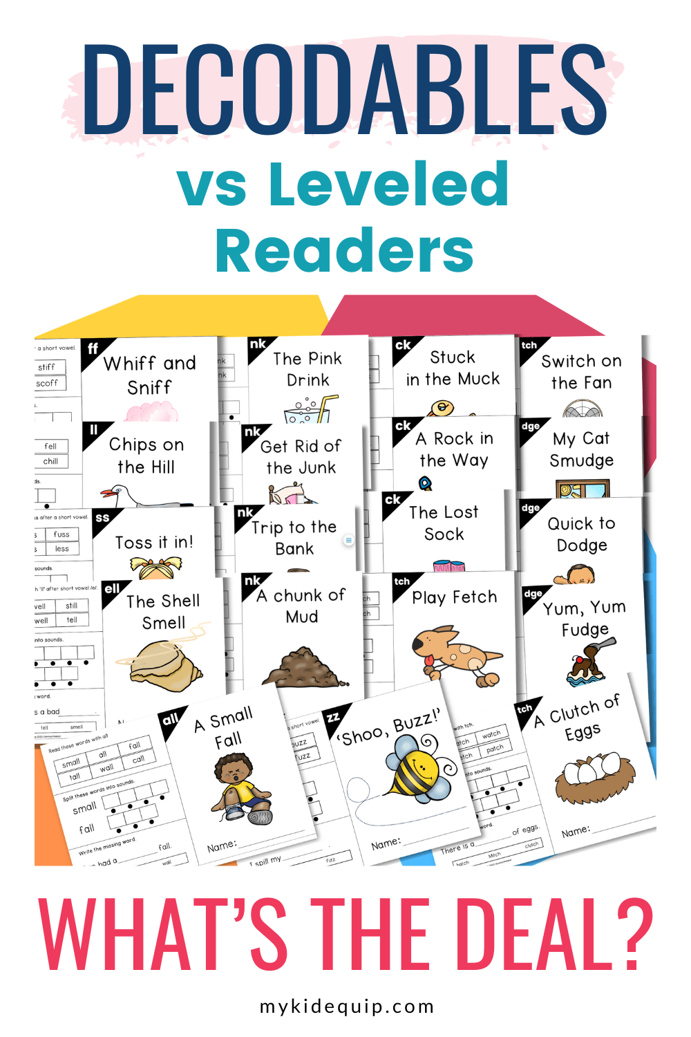 A picture of a bundle of short vowel printable decodable reader mini books available for purchase and download at mykidequip.com