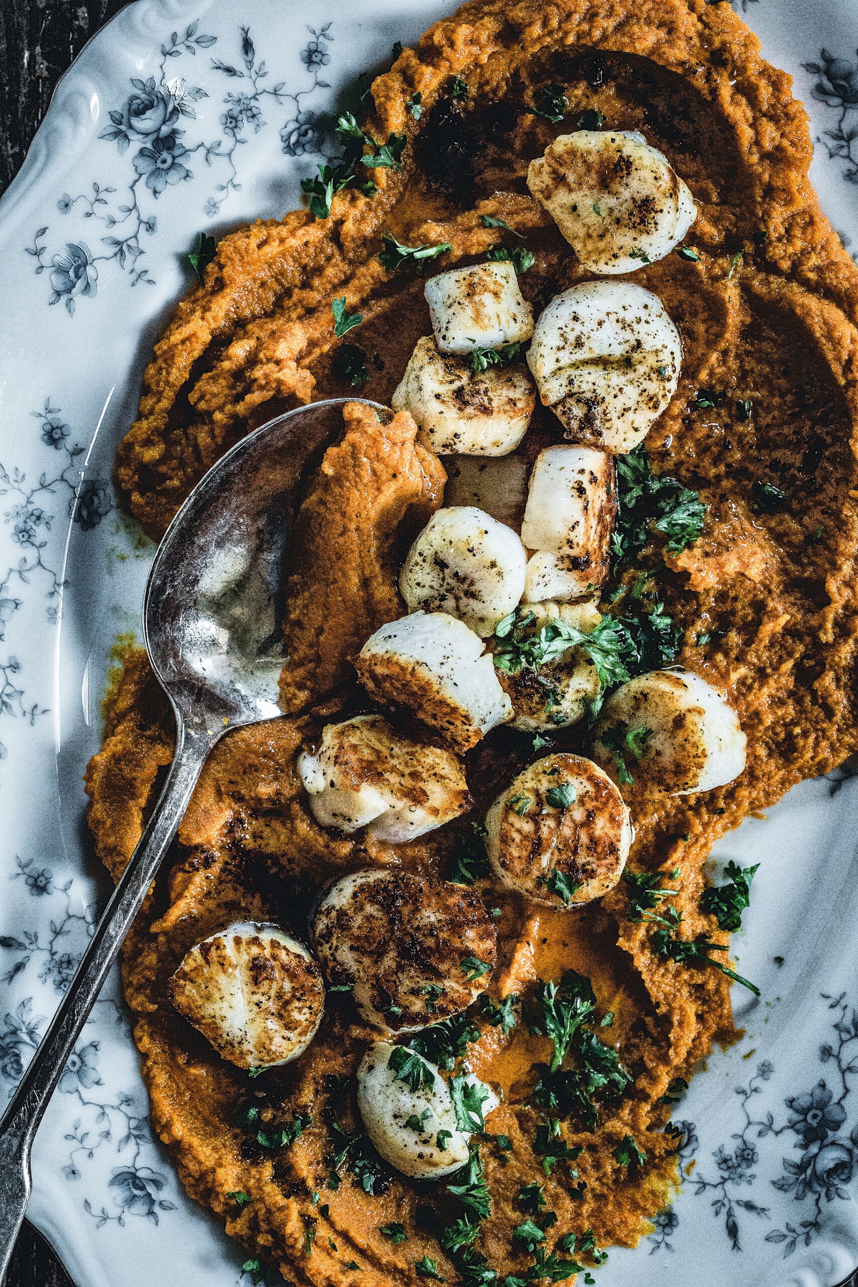 Balsamic Brown Butter Scallops with Squash Puree