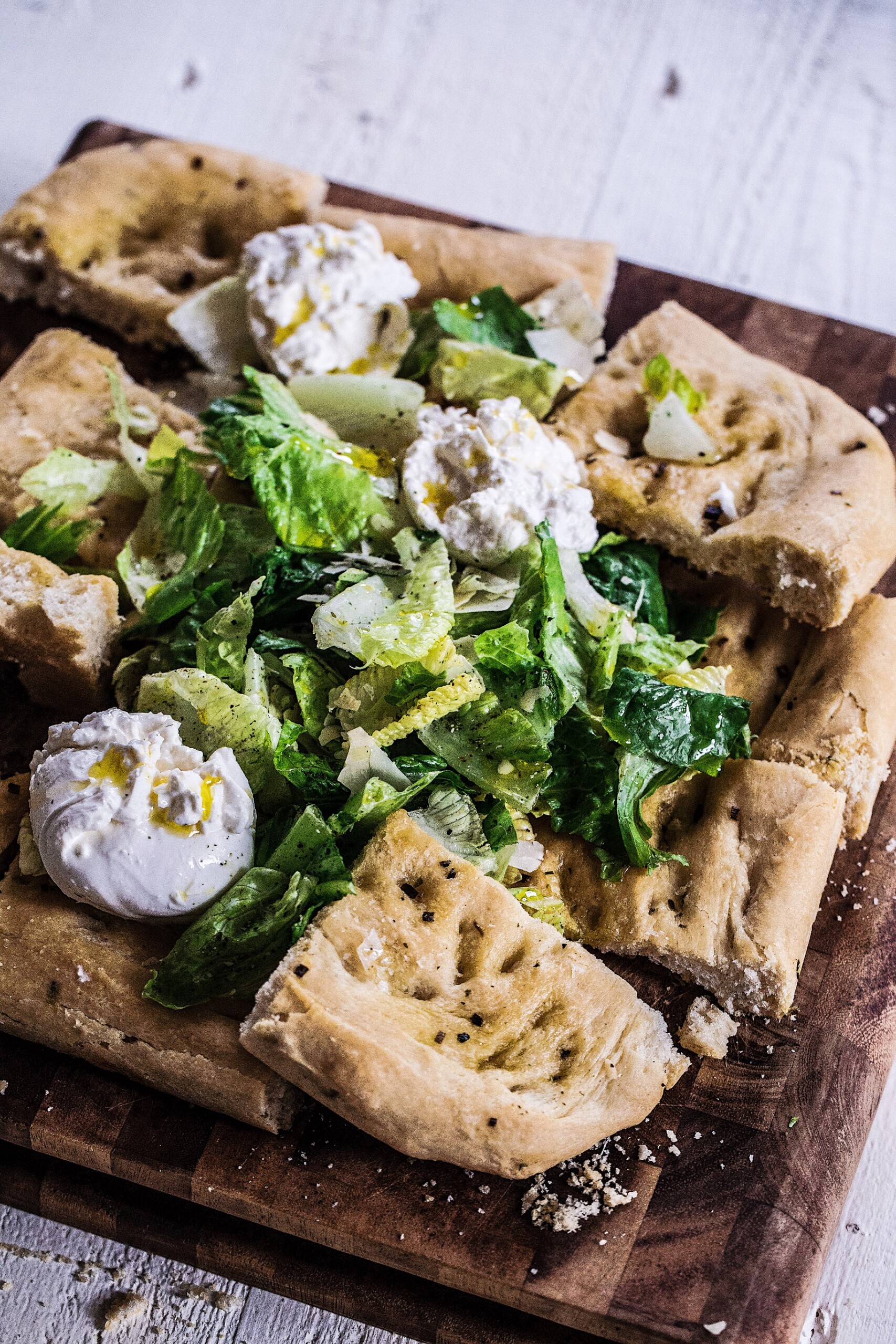 Homemade Focaccia with Ceasar Salad and Burrata