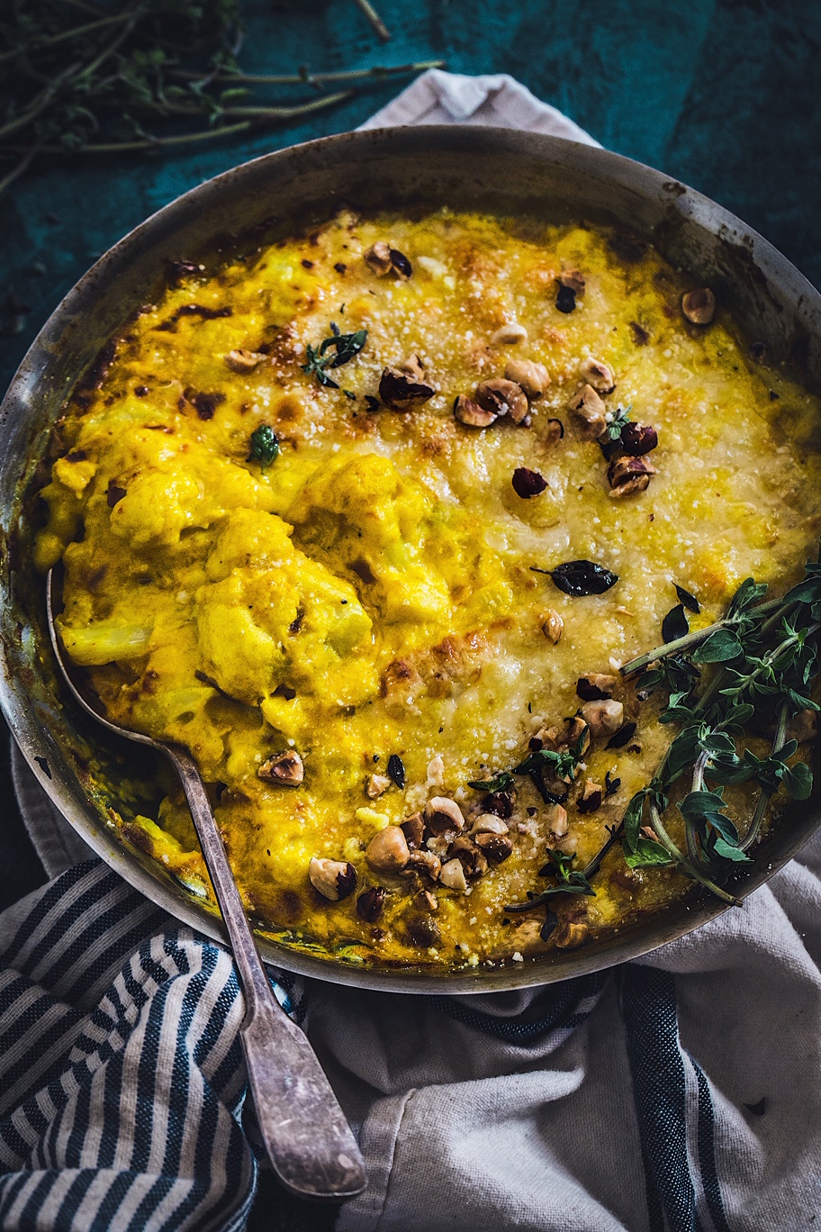 Golden Cauliflower Gratin with Hazelnuts