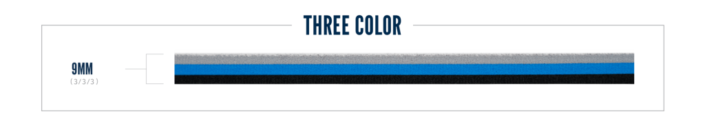 Three color SeaDek sample, 9mm marine flooring with layered gray, blue, and black foam