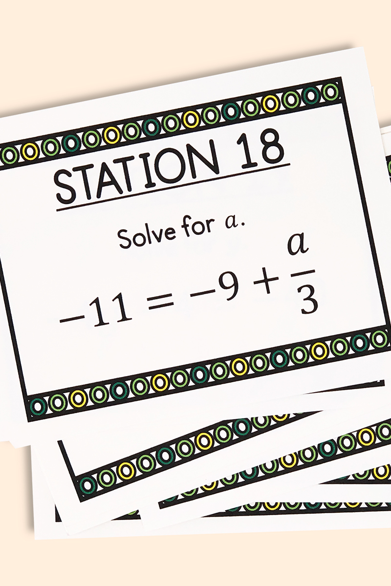Practicing two step equations has never been more easy with these task cards! They include multiple printing options and an answer key. Give yourself an easy day, and give your class an entertaining way to review two-step equations!  Your middle school math class will love them!