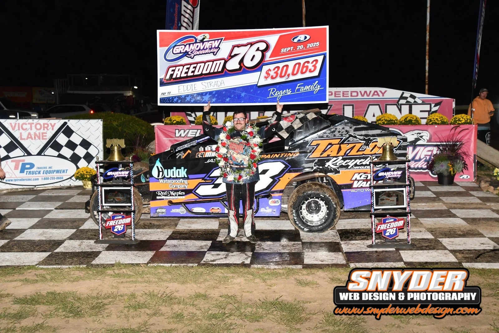 EDDIE STRADA WINS OUT ON SPECTACULAR FIVE DRIVER BATTLE TO SCORE A $34,800 PLUS VICTORY IN GRANDVIEW SPEEDWAY’S 55th ANNUAL FREEDOM 76