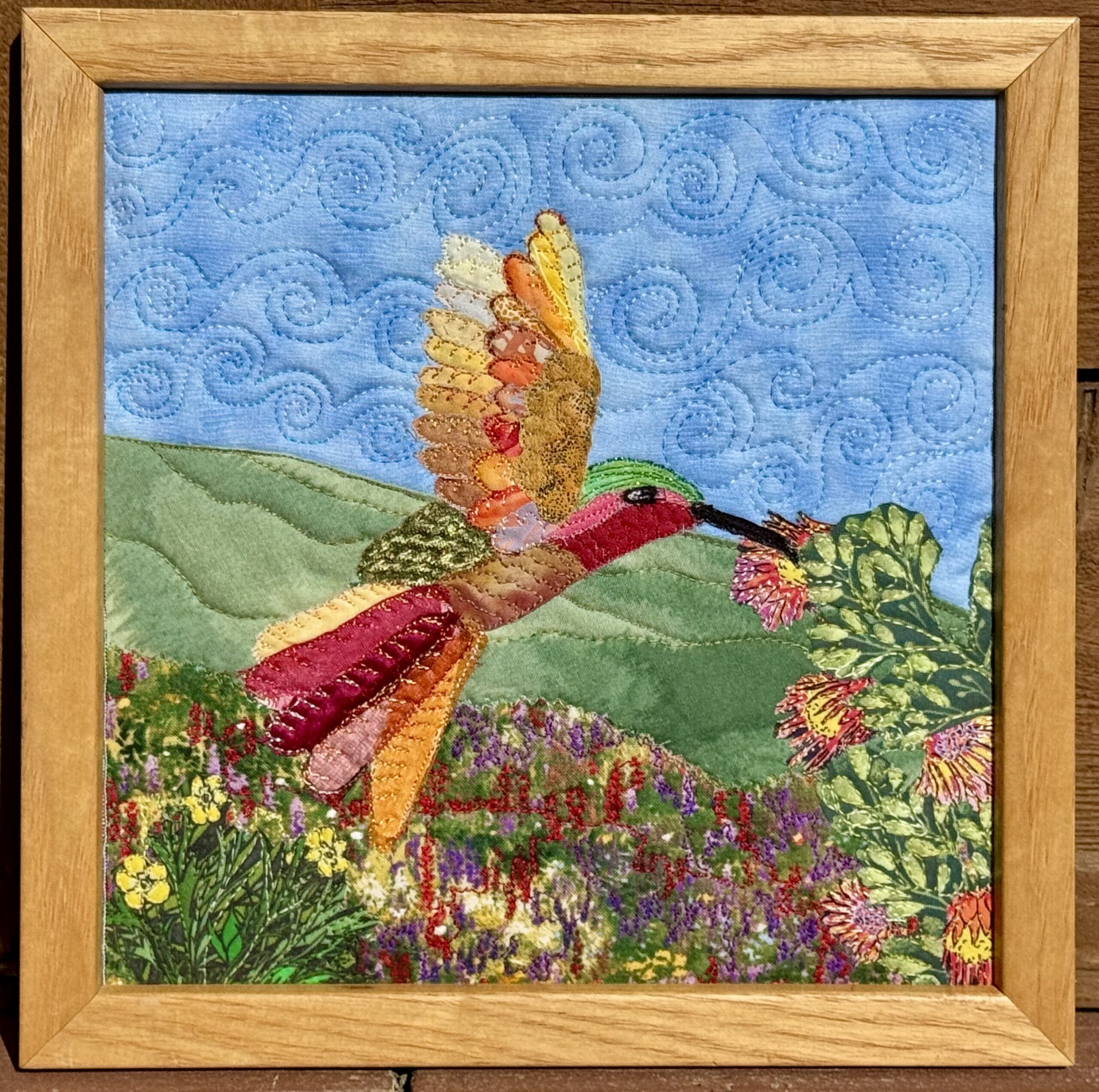 fabric art hummingbird