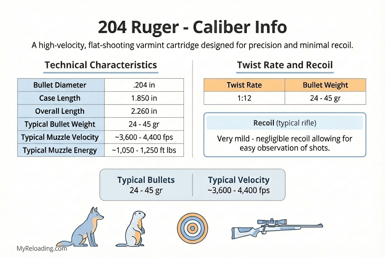 204 Ruger cartridge with specifications and hunting applications