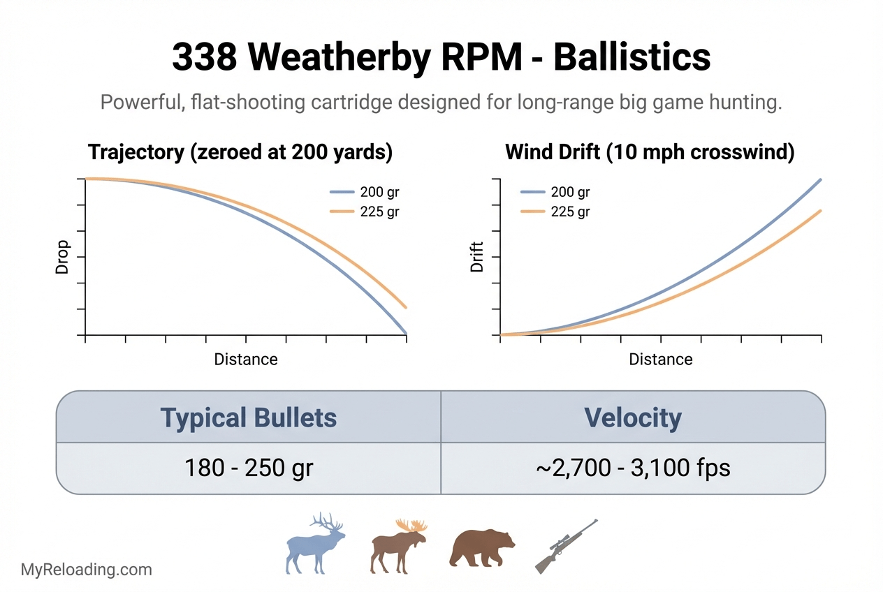 338 Weatherby RPM rifle cartridge with ballistic data
