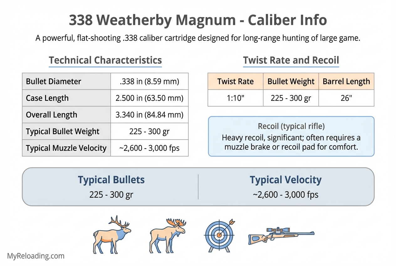 338 Weatherby Magnum rifle with ammunition