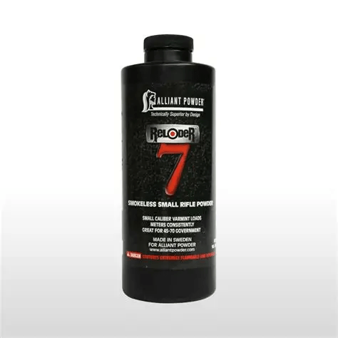 Alliant Reloder 7 powder in a reloading setup