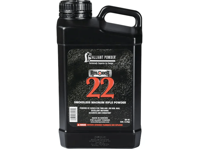 Alliant Reloder 22 powder in a reloading setup