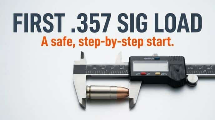 First .357 SIG Load: A safe, step-by-step start — digital calipers measuring a .357 SIG bullet