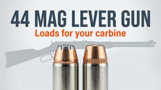 44 Mag Lever Gun: Loads for your carbine — two .44 Magnum cartridges in front of a lever-action rifle silhouette