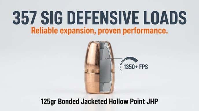 357 SIG Defensive Loads - 125gr Bonded Jacketed Hollow Point JHP, reliable expansion, proven performance, 1350+ FPS
