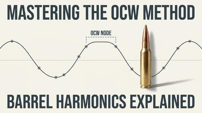 Mastering the OCW Method: Barrel Harmonics Explained, illustrated with a rifle cartridge and a wave diagram marking an OCW node