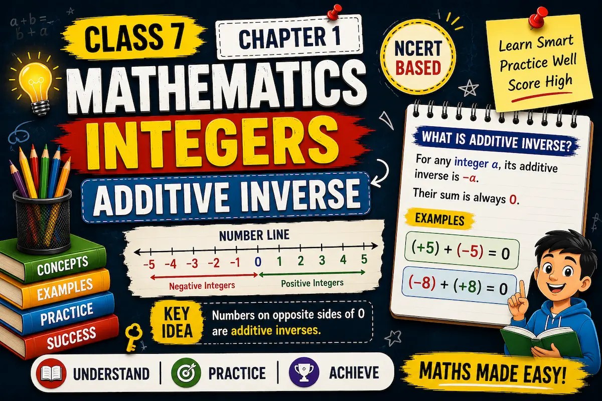 Class 7 Maths Chapter 1 Integers additive inverse myschoolstudy.com