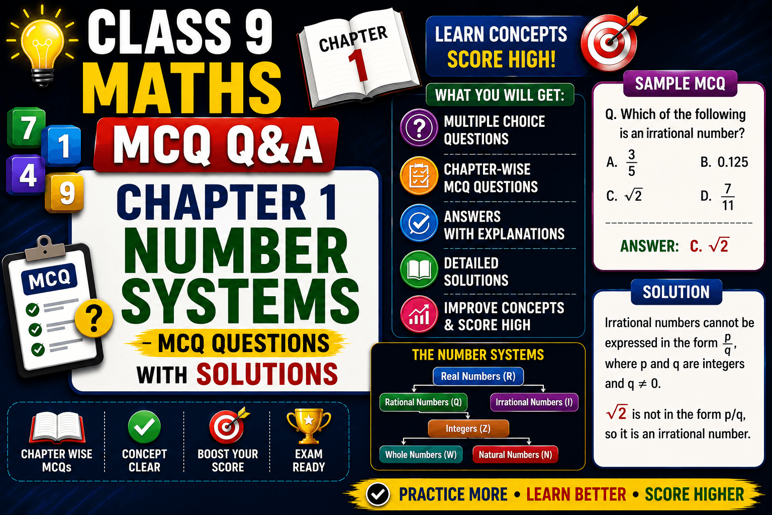Class 9 Maths Chapter 1 Number Systems MCQ Q&A, Solutions, myschoolstudy.com