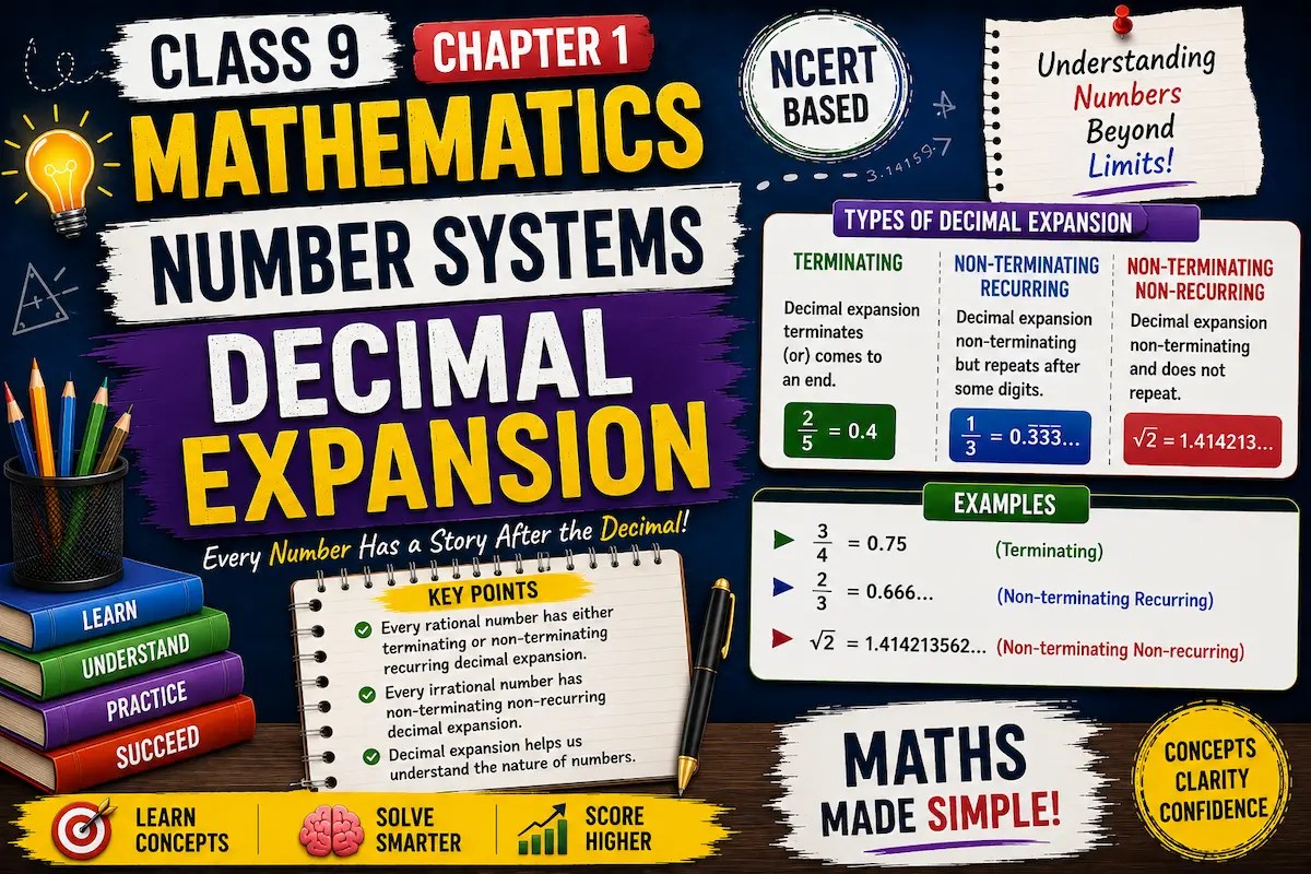 Class 9 Maths Chapter 1 Number Systems decimal expansion myschoolstudy.com