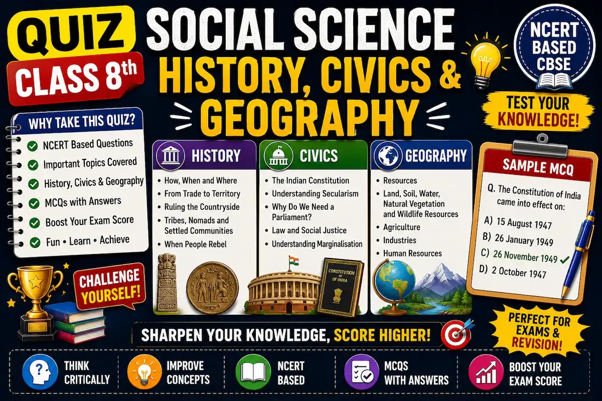 Quiz Class 8th Social Science History, Civics & Geography myschoolstudy.com