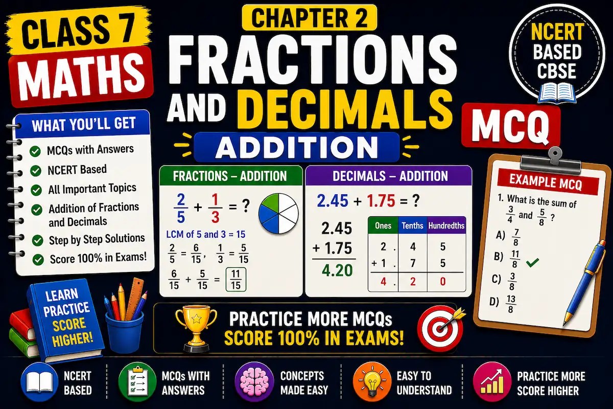 Class 7 Maths Chapter2 Fractions and Decimals addition MCQ, myschoolstudy.com