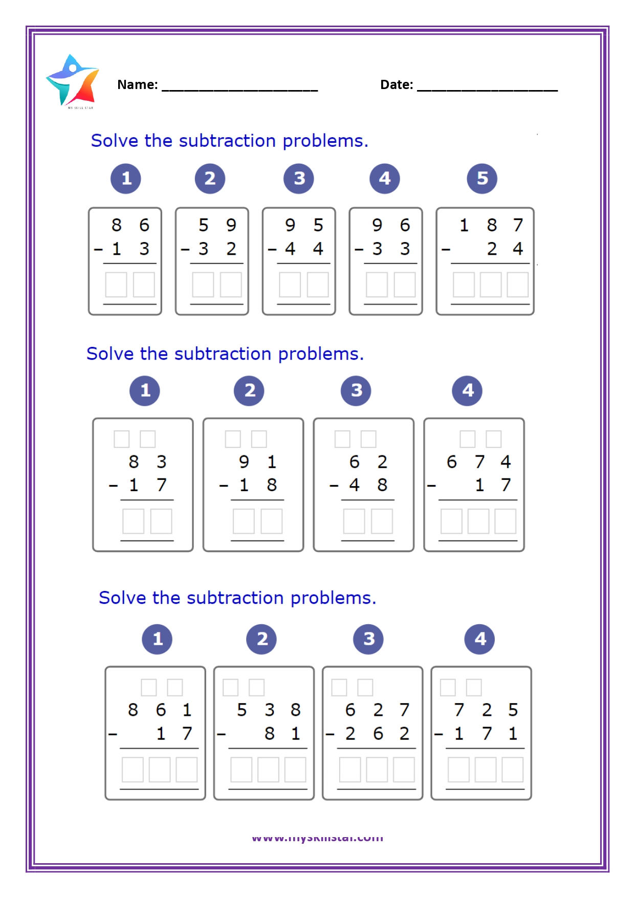 Math worksheets for grade 3