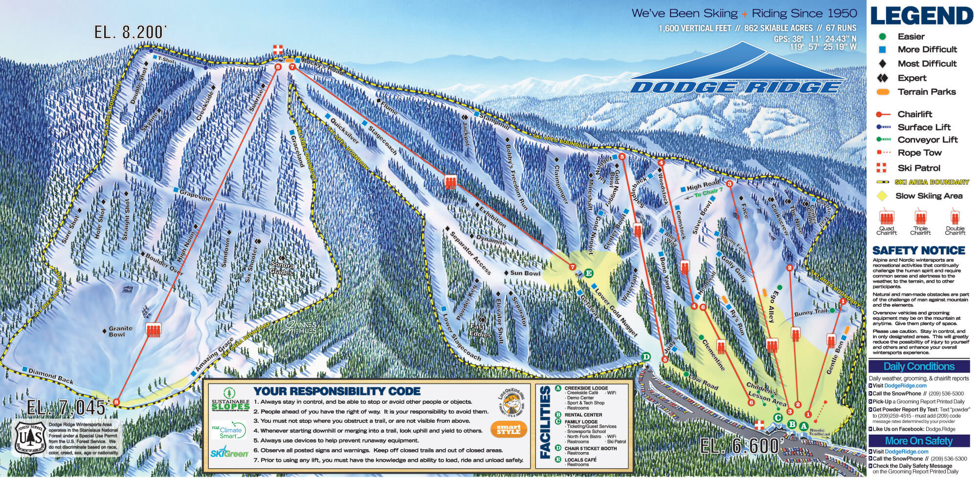 My Ski Search Dodge Ridge Ski Area Pinecrest CA Dodge Ridge Ski Area Trail Map 