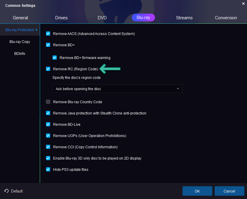 How do I remove Bluray region code from a Bluray disc on PC/Mac?