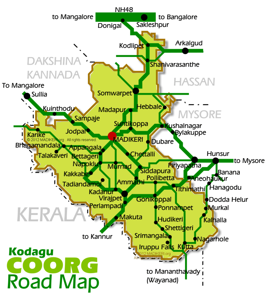 Coorg Map With Sightseeing In Rome Mysore To Coorg By Road Distance Coorg Road Map1 