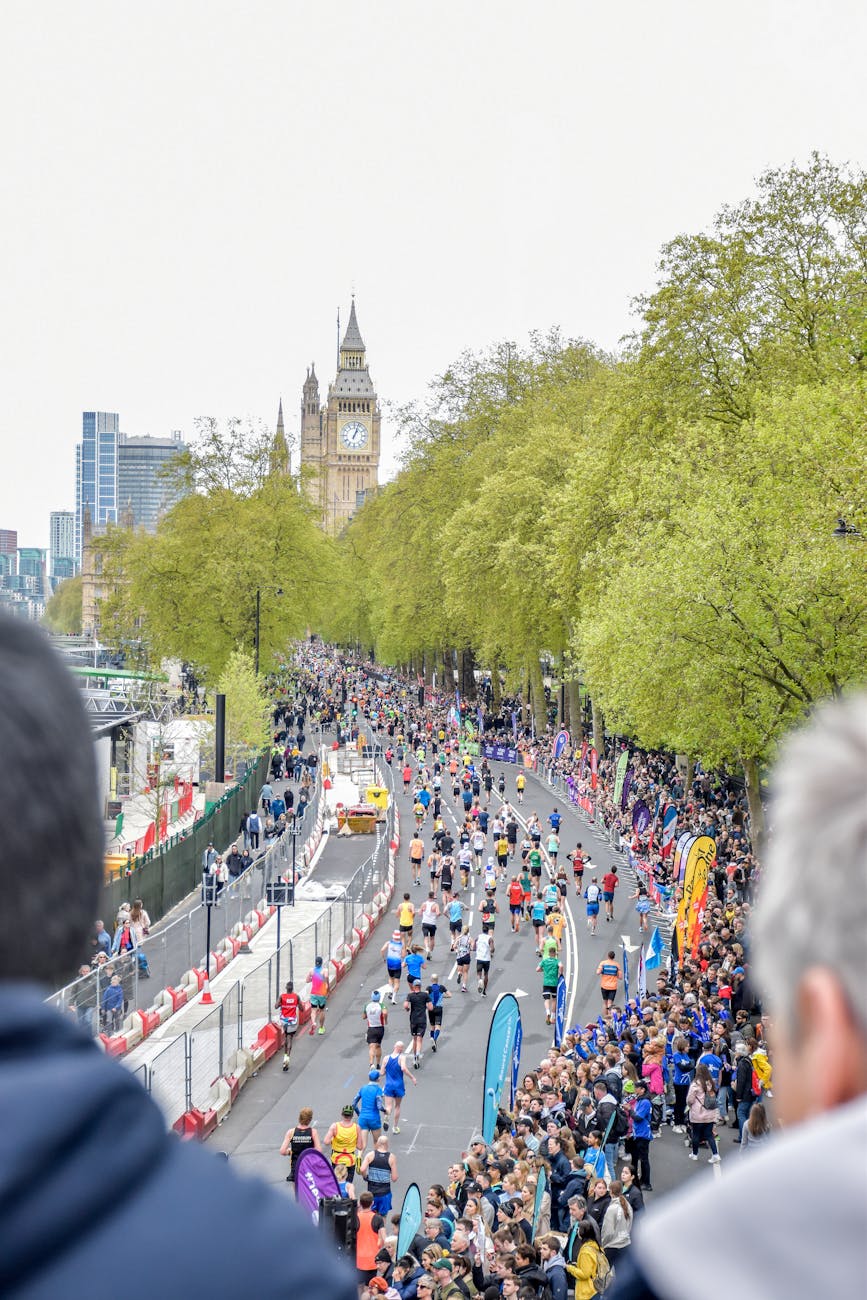 people spectating a city marathon