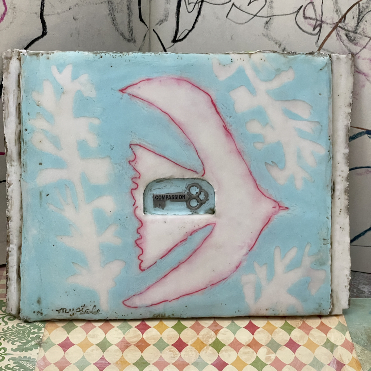 Carry Compassion, Encaustic Folk Art Painting