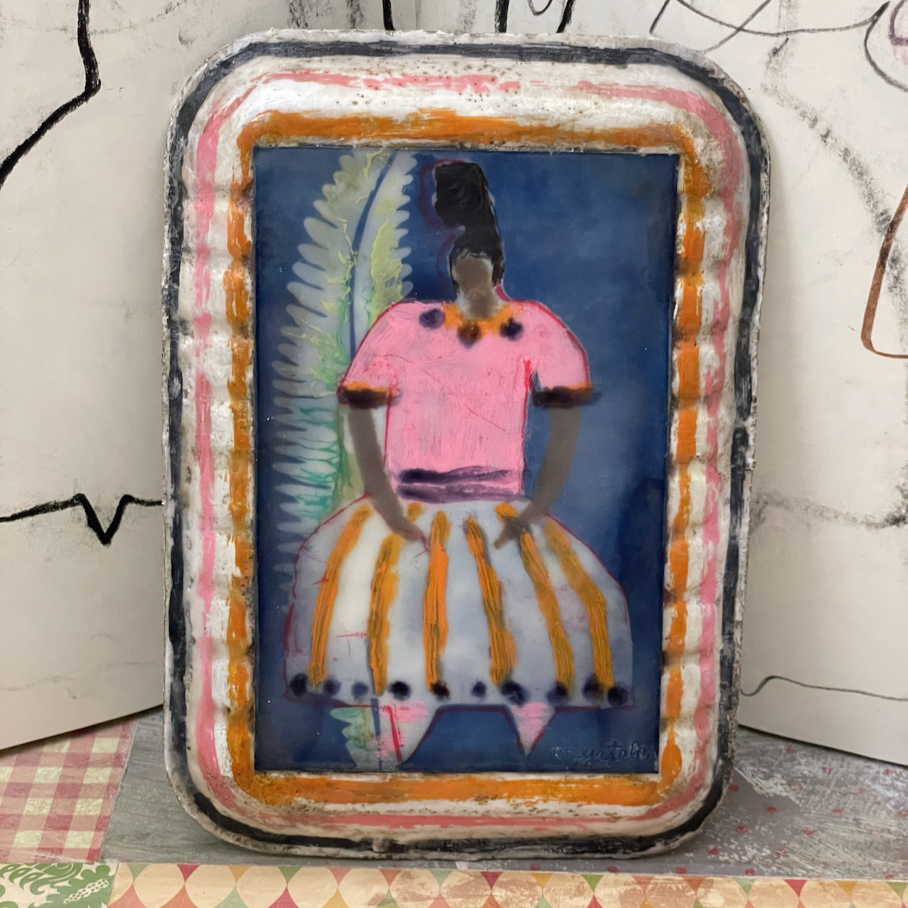 Fern, Encaustic Folk Art Painting