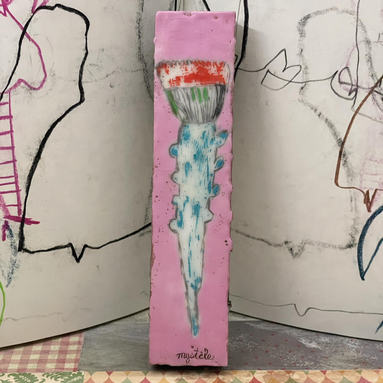 Flower on Violet, Encaustic Folk Art Painting