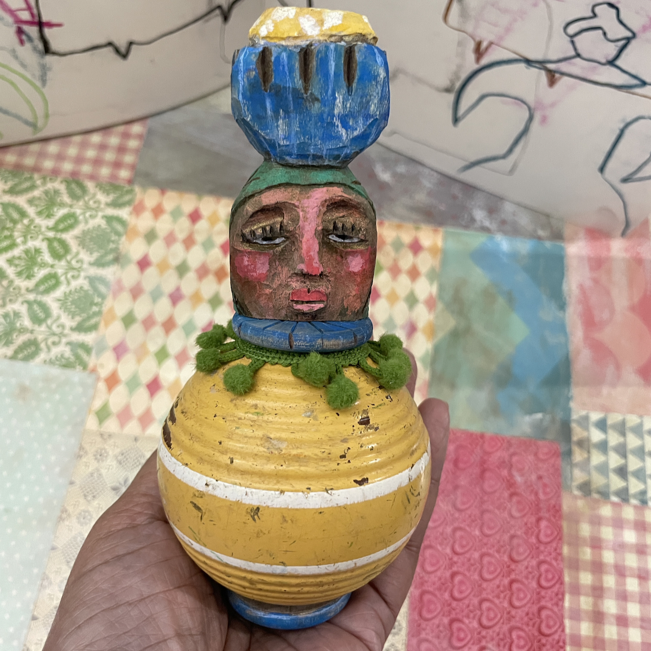 Miss Flora, wood carving assemblage