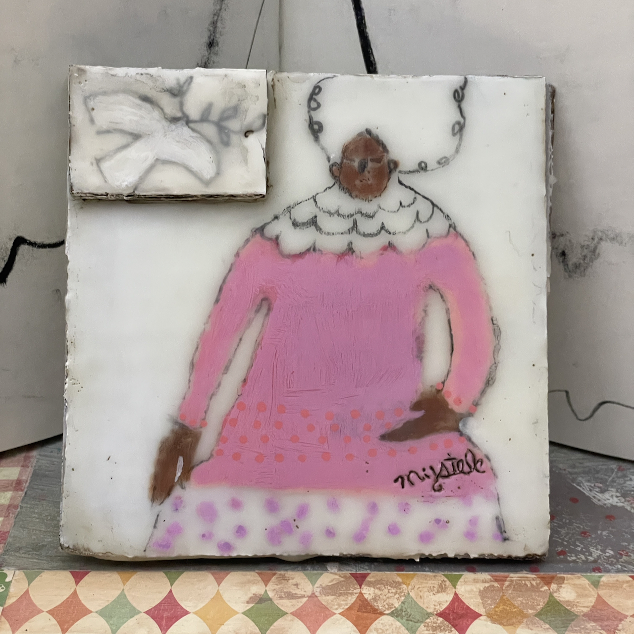 Peace, Encaustic Folk Art Painting