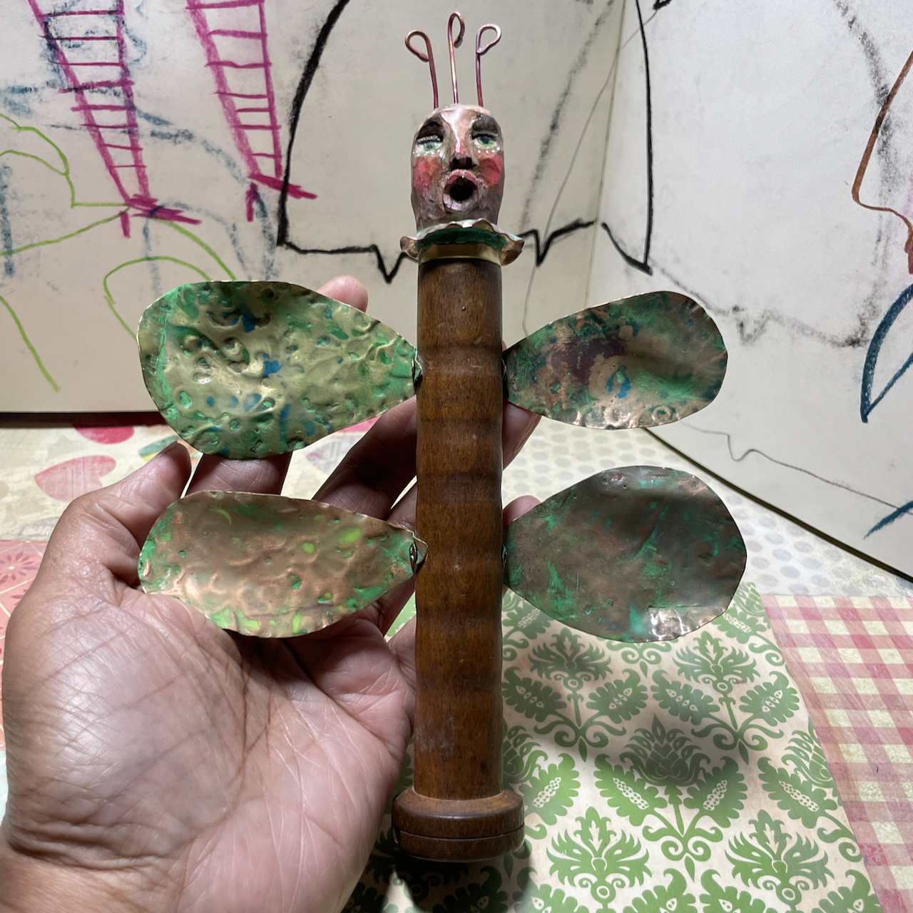 Singing Flower, wood carving assemblage